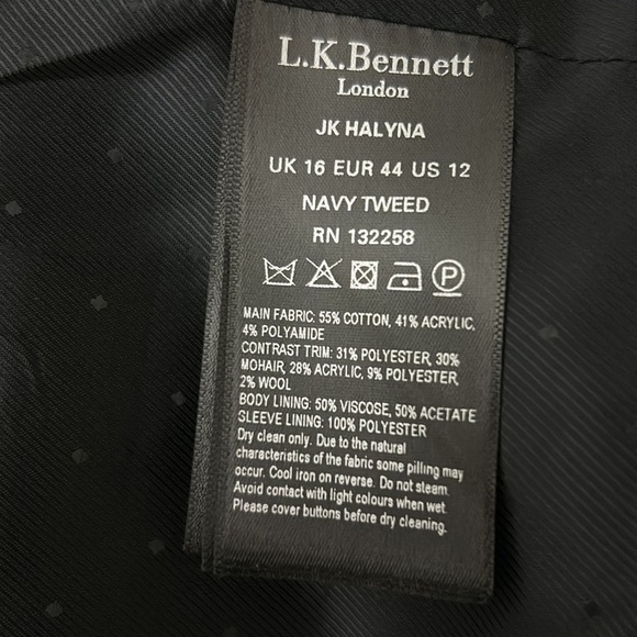 LK Bennett Halyna Navy Tweed Blazer Size 12 - Picture 5 of 14
